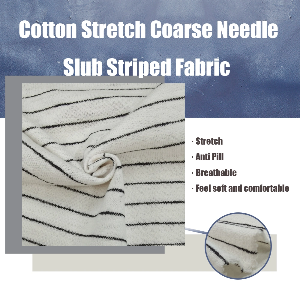 Wholesale Cotton Stripe Coarse Needle Fabric Knitting Single Jersey Garment Fabric T Shirts Yarn Dyed Slub Cotton Spandex Stripe Single Jersey Knitted Fabric