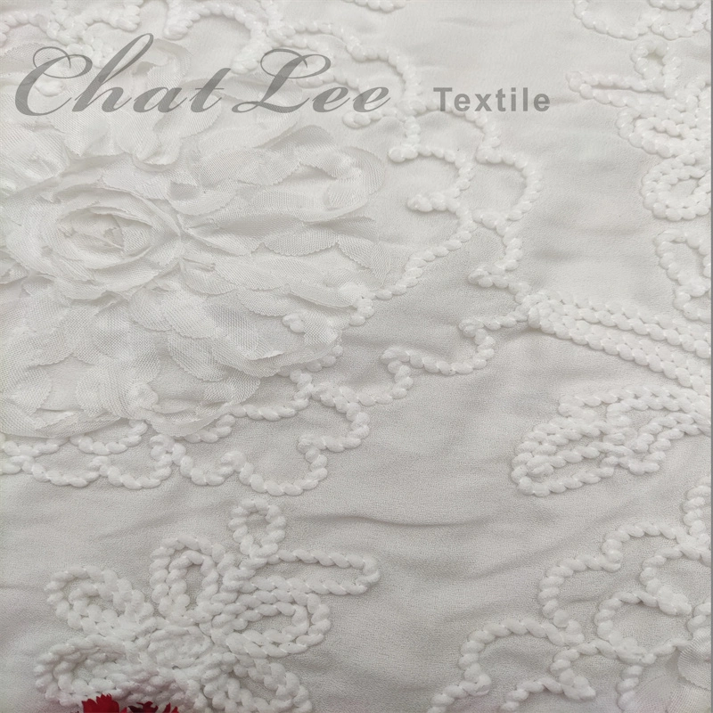 3D White Peony Embroider Fabric for Garment